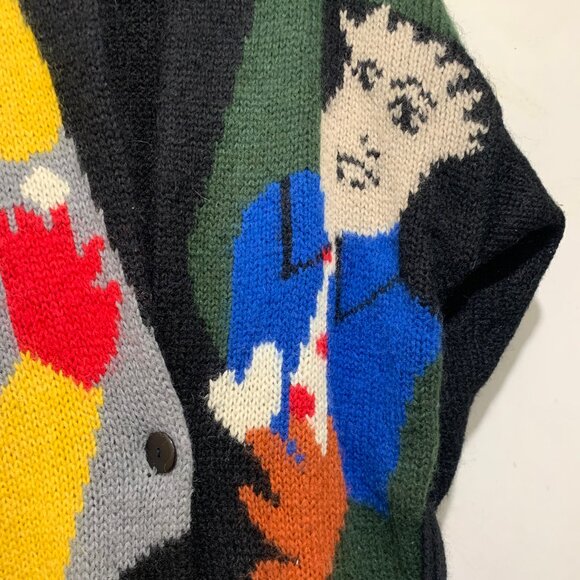 VINTAGE GRAPHIC KNIT BELTED WOOL SWEATER CARDIGANS SIZE XL - Picture 10 of 16